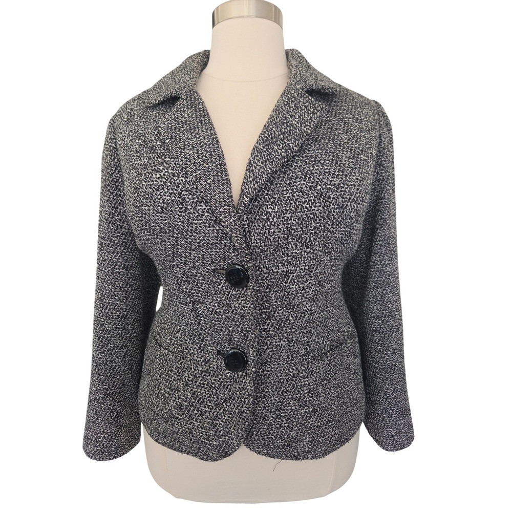Dressbarn Womens 18 Blazer Jacket Salt and Pepper Tweed Black White Professional